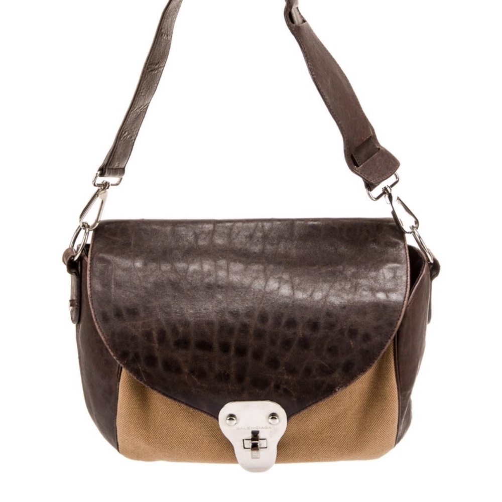 Balenciaga Brown Leather and Tan Shoulder Bag